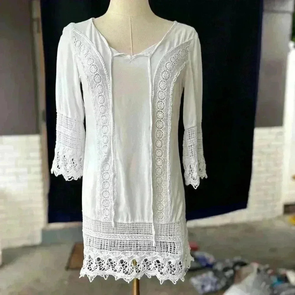 Solitaire Swim - Beach Coverup - White Crochet